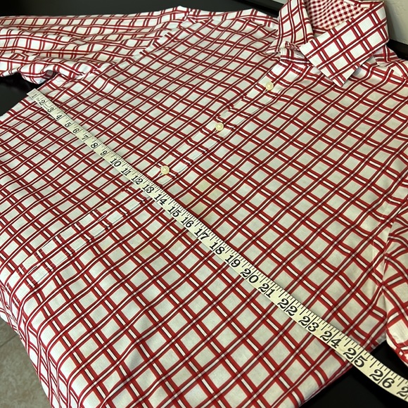 21. Neiman Marcus Men’s Cotton plaid dress buttondown Shirt, cream/red, size L - Picture 7 of 11